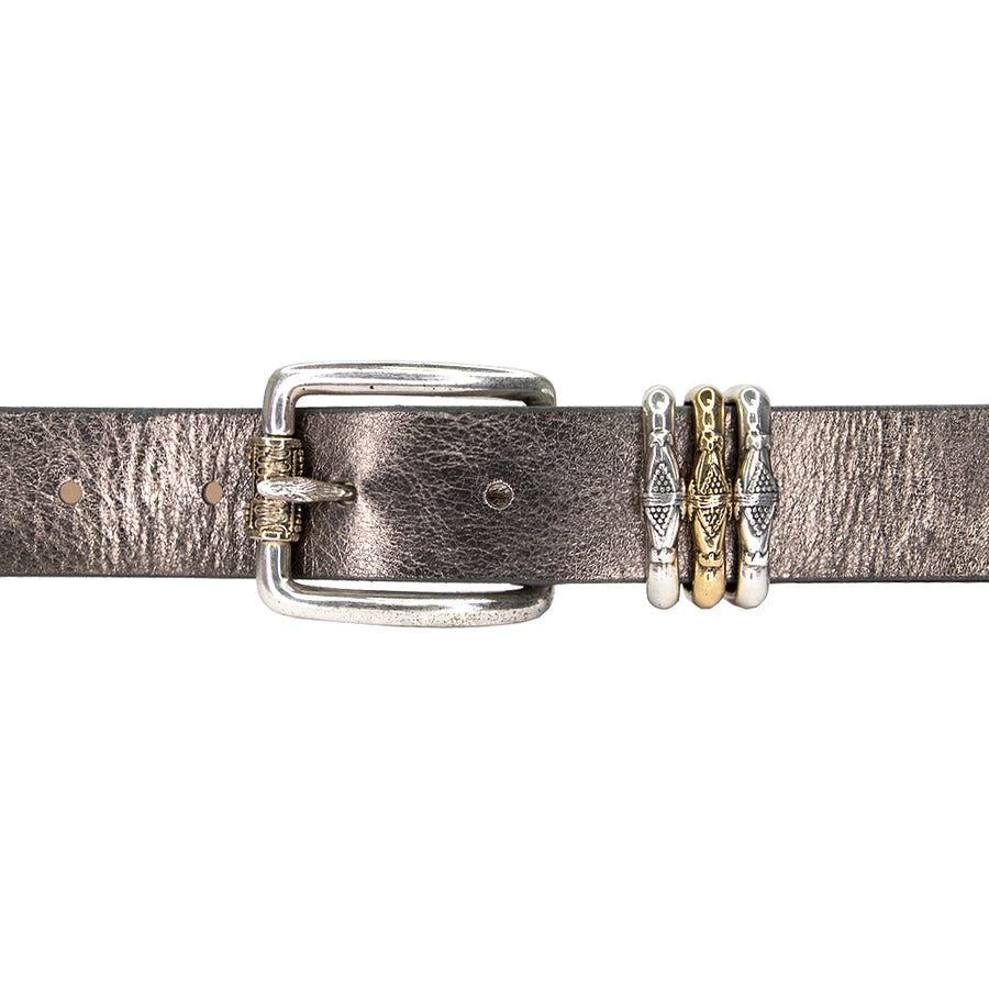 Gift Belt -  Pewter Leather Silver Gold - Streets Ahead