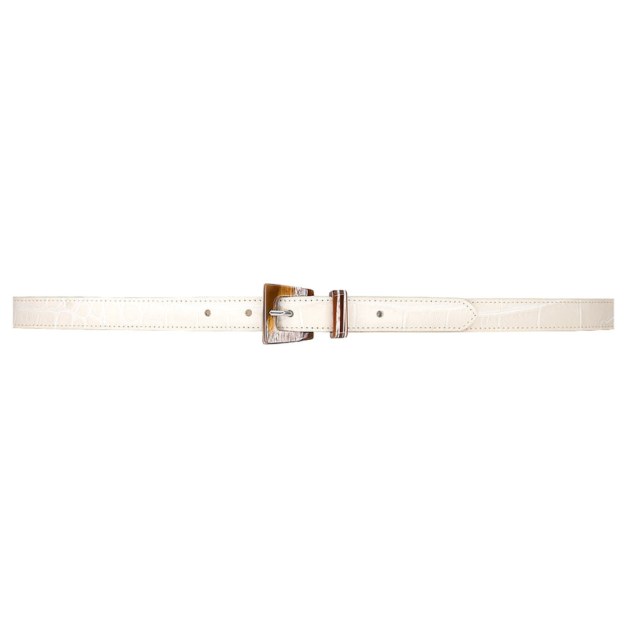 Tara Belt - Beige Croc-Embossed Tiger Eye Resin - Streets Ahead