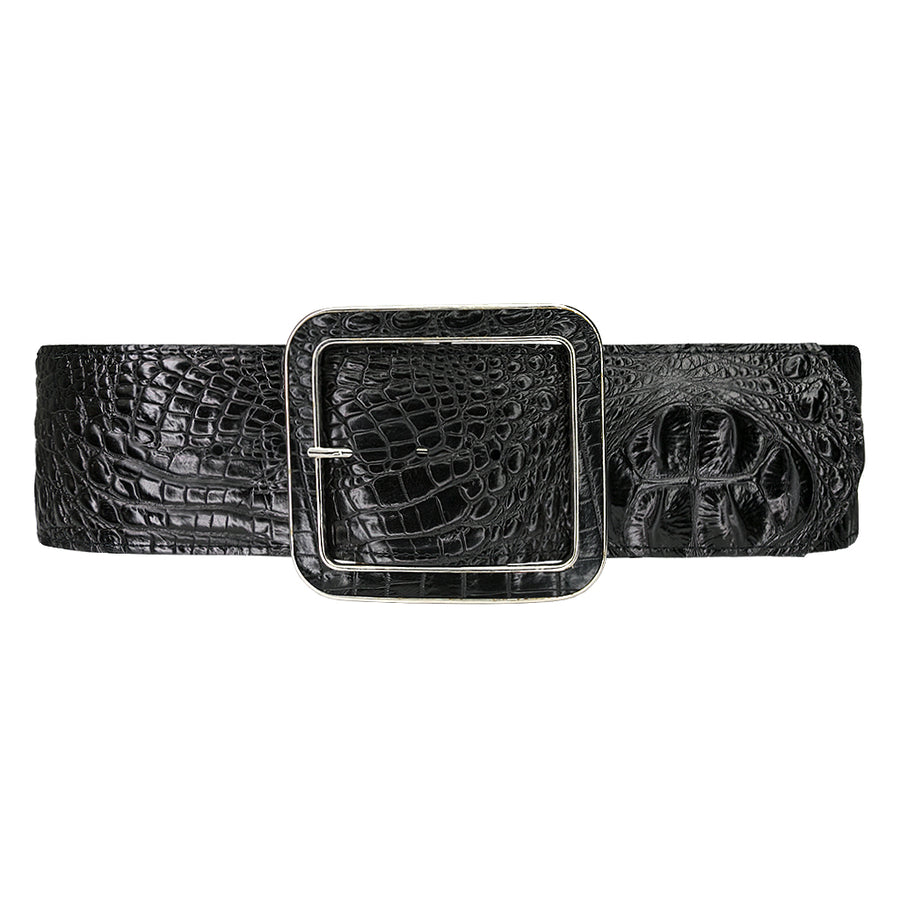 Xavier Belt - Croc-Embossed Black Silver - Streets Ahead