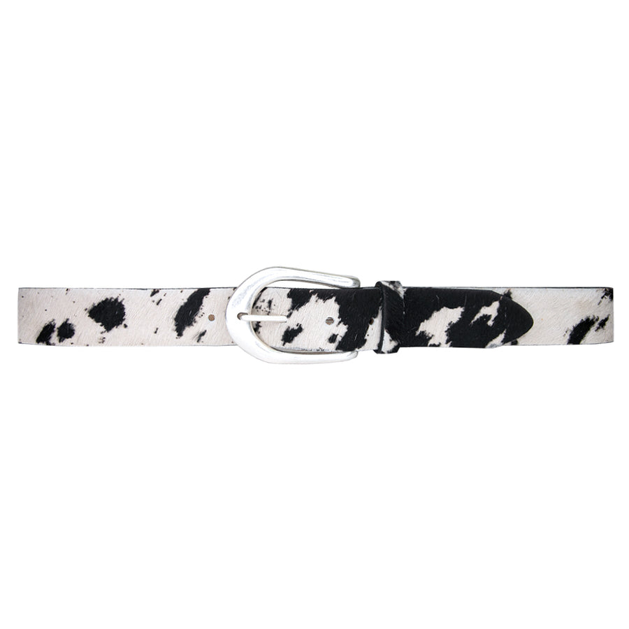 Houston Belt - Black White Cow Printed Calf-Hair Leather Silver - Streets Ahead