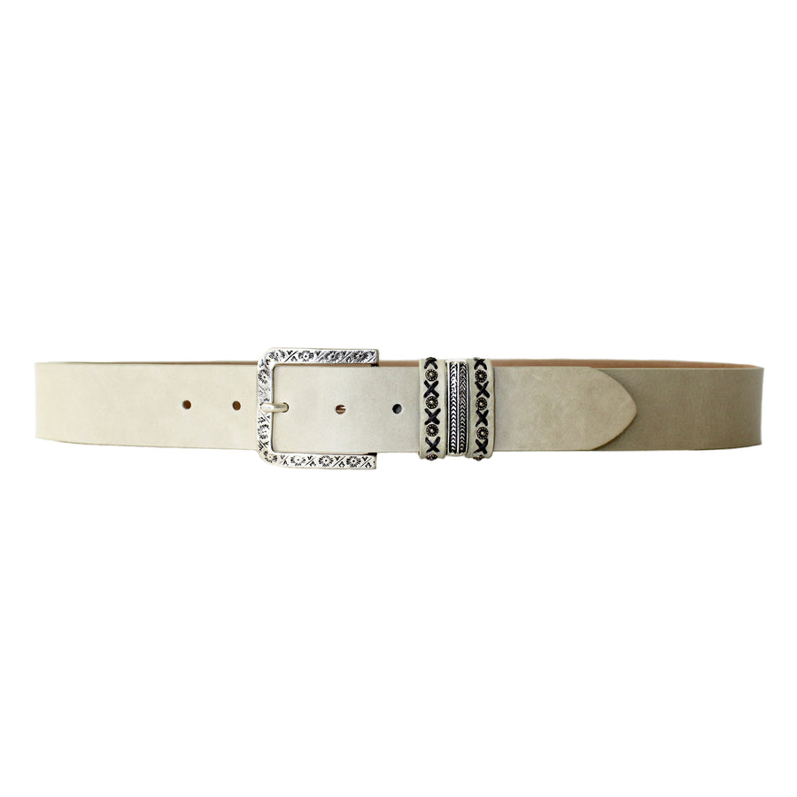 Tori Belt - Leather Ivory Silver Loop Detail - Streets Ahead