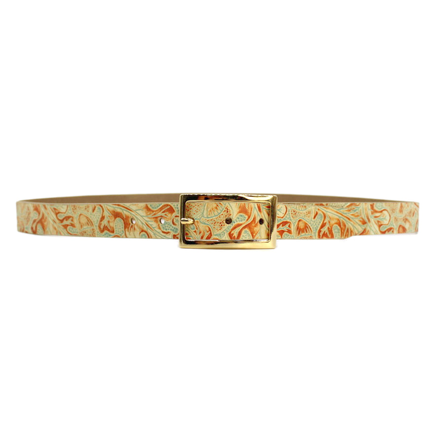 Genna Belt - Embossed Leather Orange Gold Buckle - Streets Ahead
