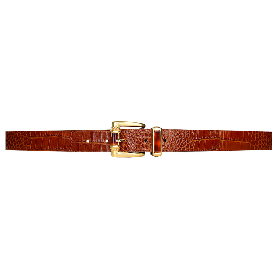 Mandi Belt - Croc-Embossed Cognac Gold - Streets Ahead