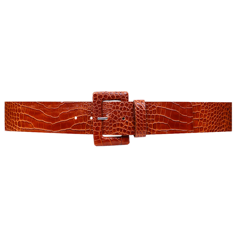 Donna Belt - Croc-Embossed Cognac-Streets Ahead