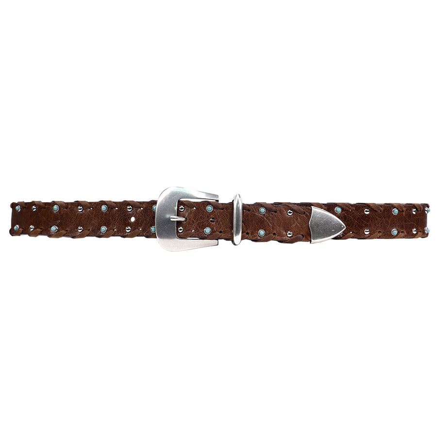 Randa Belt - Brown Studded Silver Turquoise - Streets Ahead