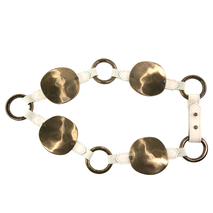 Channing Belt - Ivory Stretch Brass Rings - Streets Ahead