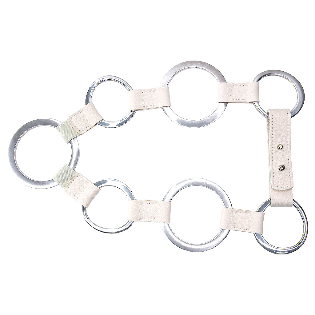 Charley Belt in ivory Italian leather with stretch and silver ring connectors, Streets Ahead