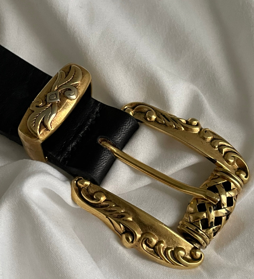 Streets Ahead Everly Belt — black leather with vintage gold buckle detail, handcrafted in Los Angeles