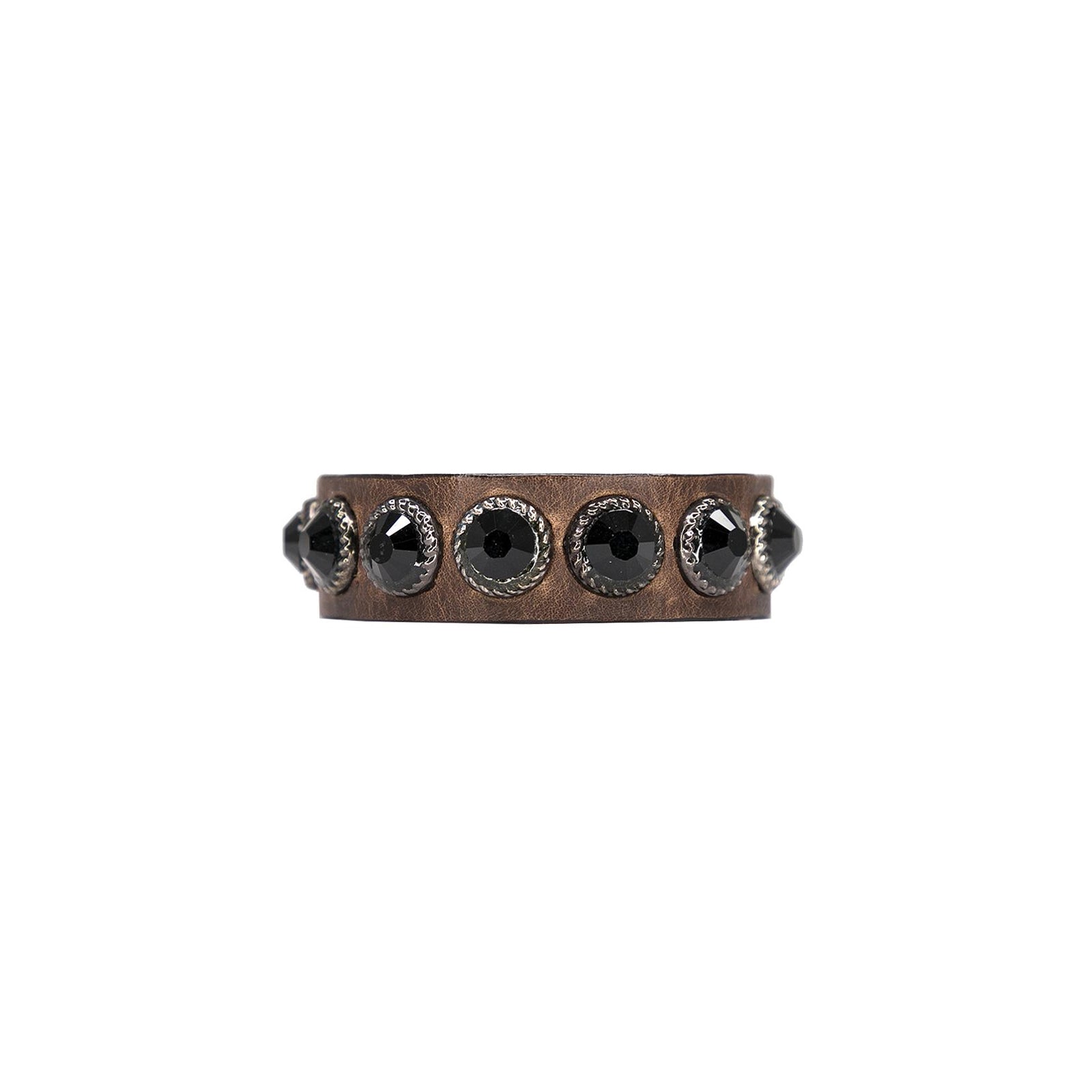 Streets Ahead Olivia Cuff — brown leather cuff with Swarovski crystal detail, handcrafted in Los Angeles