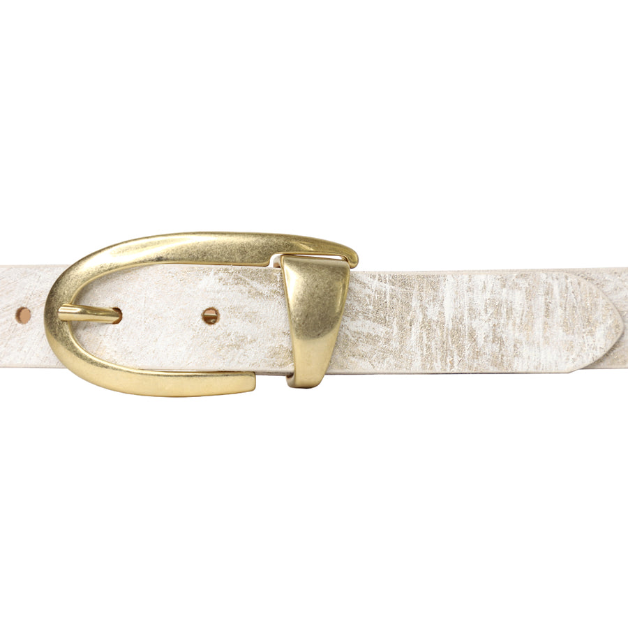 Aria Belt-  White Gold Leather Light Gold Equestrian Buckle - Streets Ahead
