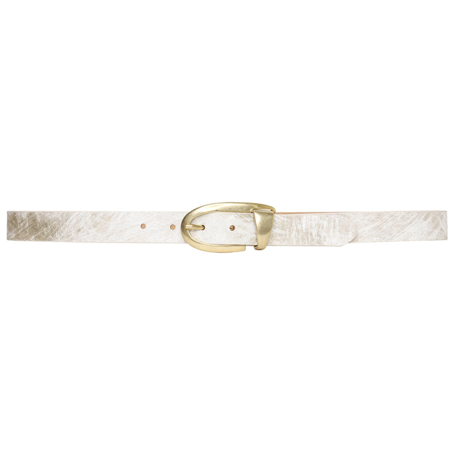 Aria Belt-  White Gold Leather Light Gold Equestrian Buckle - Streets Ahead