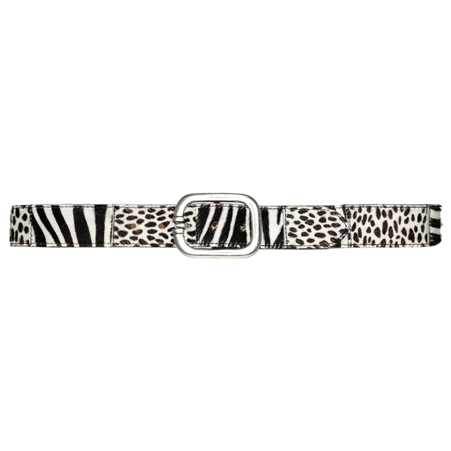 Zendaya Belt - Black White Zebra Cheetah Hair-On  - Silver - Streets Ahead