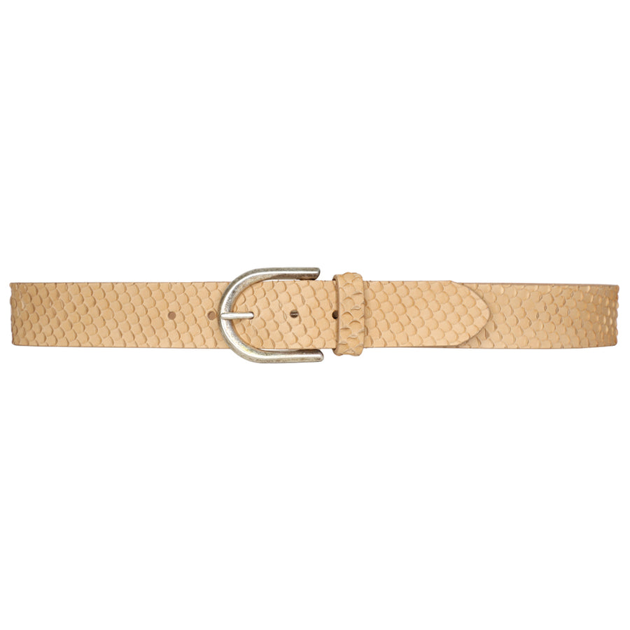 Julia - Nude Embossed Leather Belt - Streets Ahead