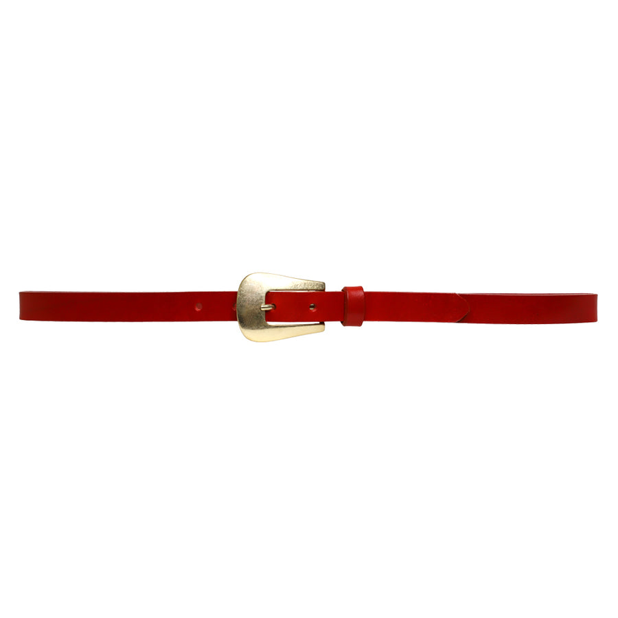 Amber Belt - Red Skinny Leather Gold Buckle - Streets Ahead