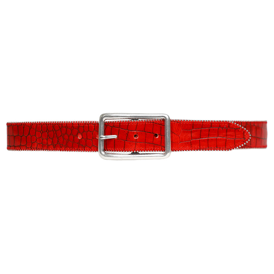Vera Belt - Red Croc-Embossed Silver - Streets Ahead