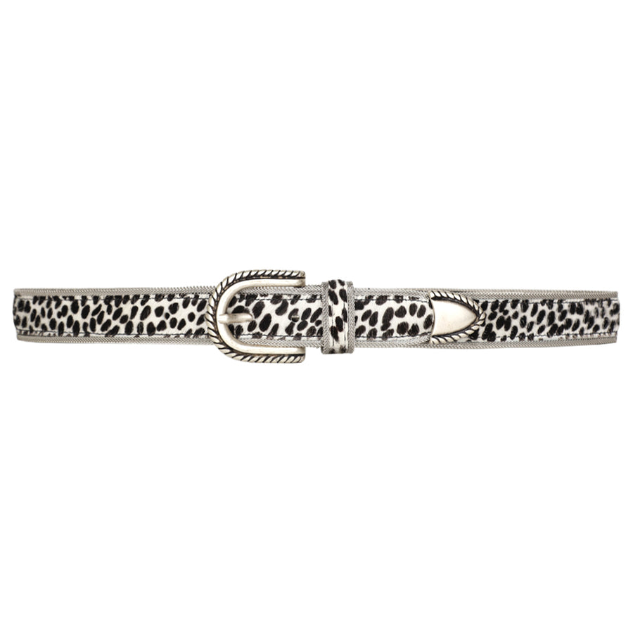 Zara Belt - White Cheetah-Print Hair-On Silver - Streets Ahead