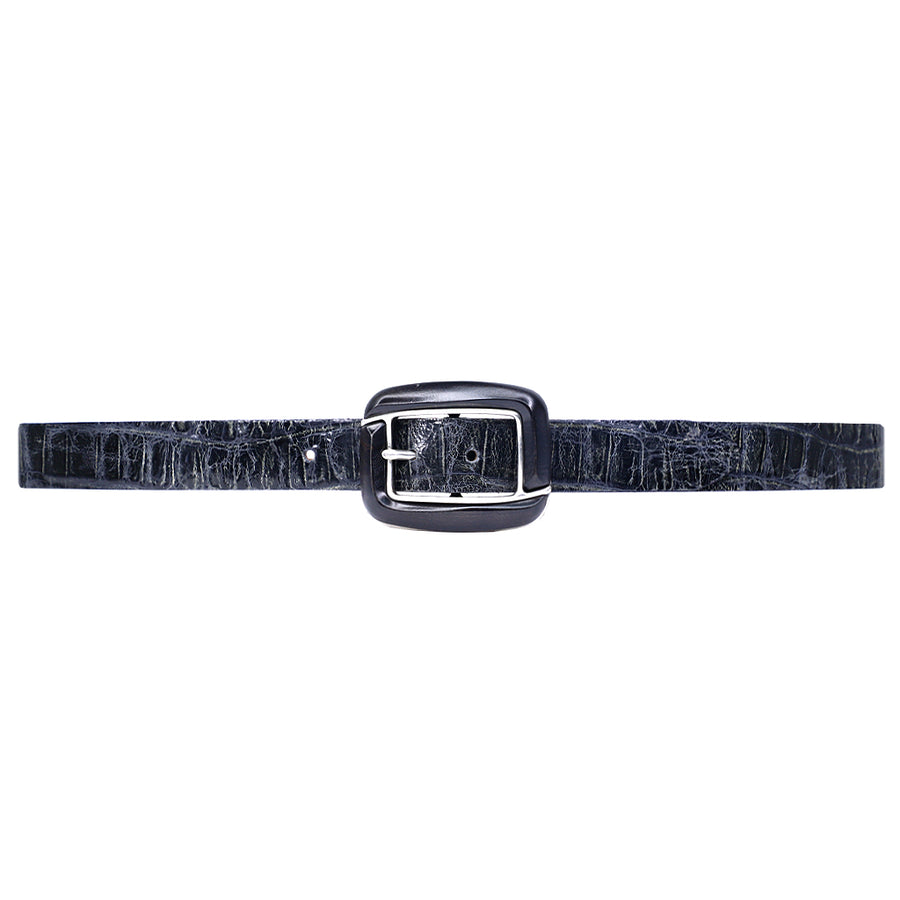 Mya Belt - Black Corc-Embossed Leather Wood Buckle - Streets Ahead