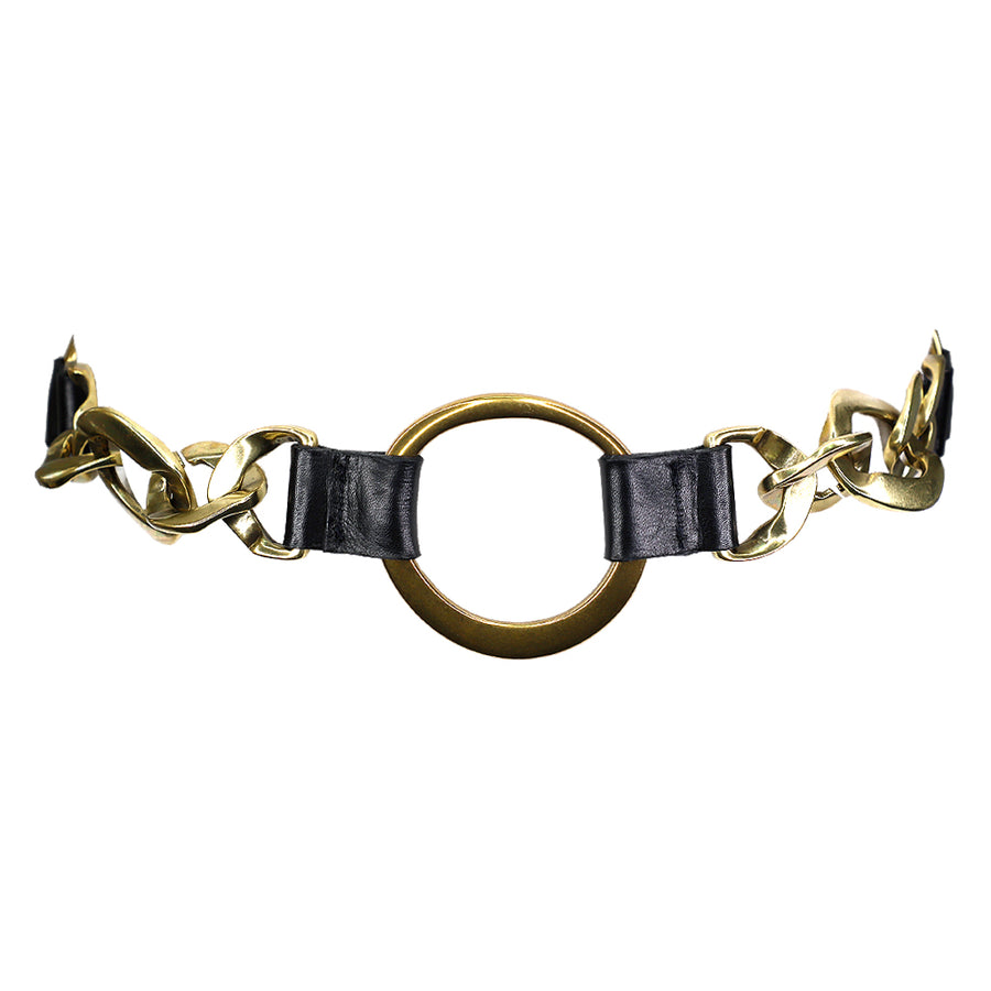 Trudy Belt - Black Leather Brass Chain - Streets Ahead