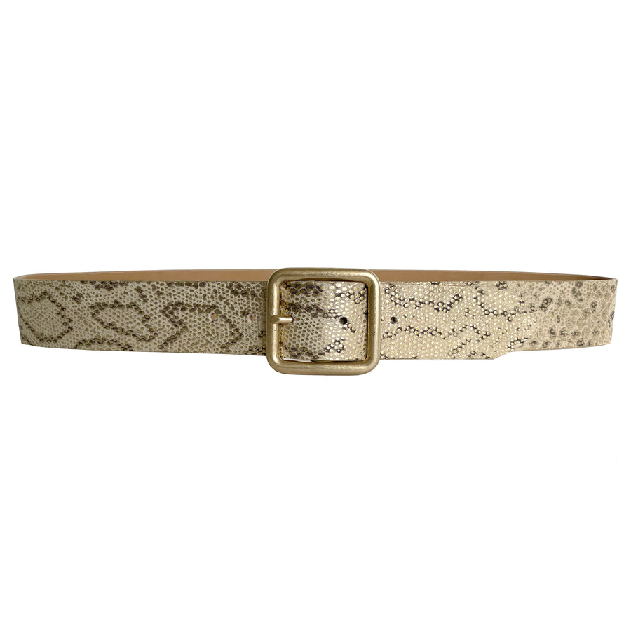 Juliet Belt - Ivory Snake Print Leather Gold Buckle - Streets Ahead