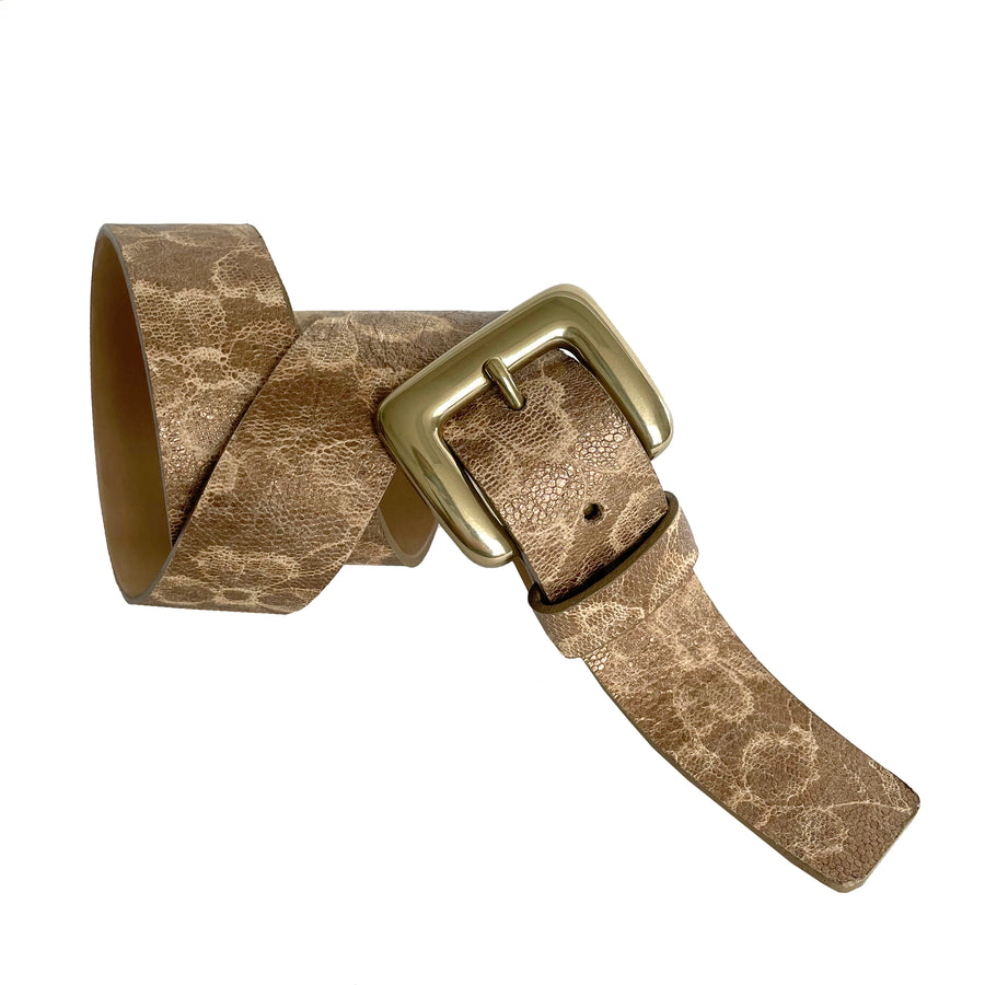 Shanon Belt - Brass Floral leather - Streets Ahead