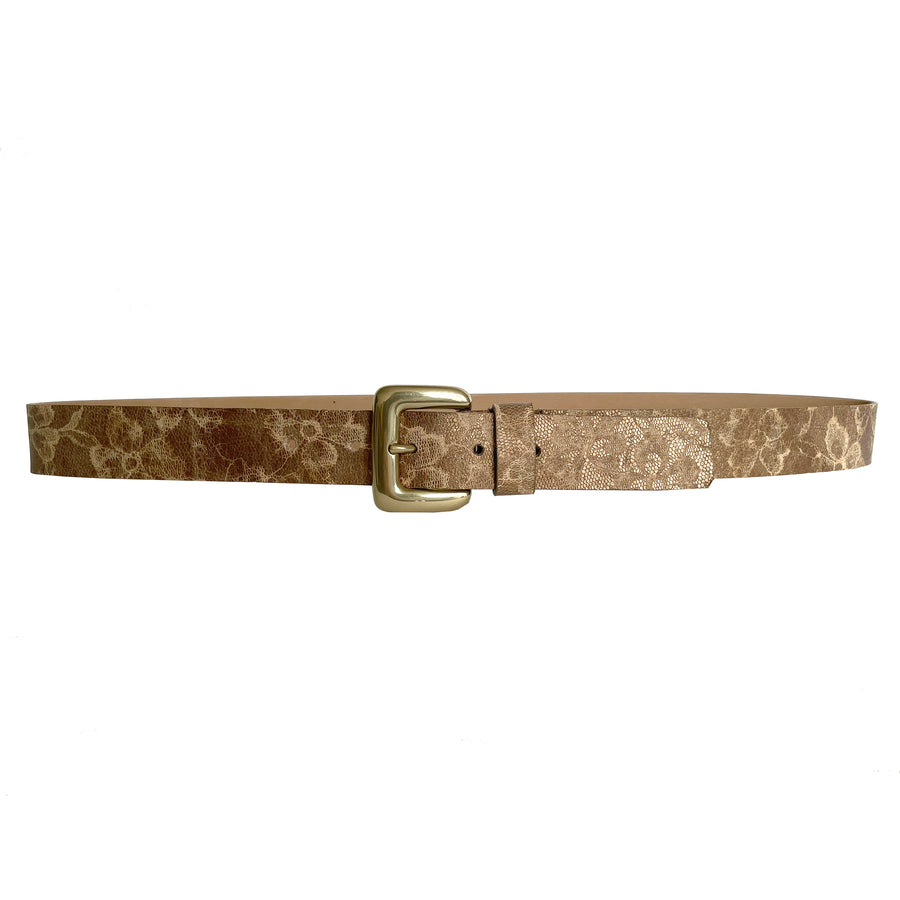 Shanon Belt - Brass Floral leather - Streets Ahead