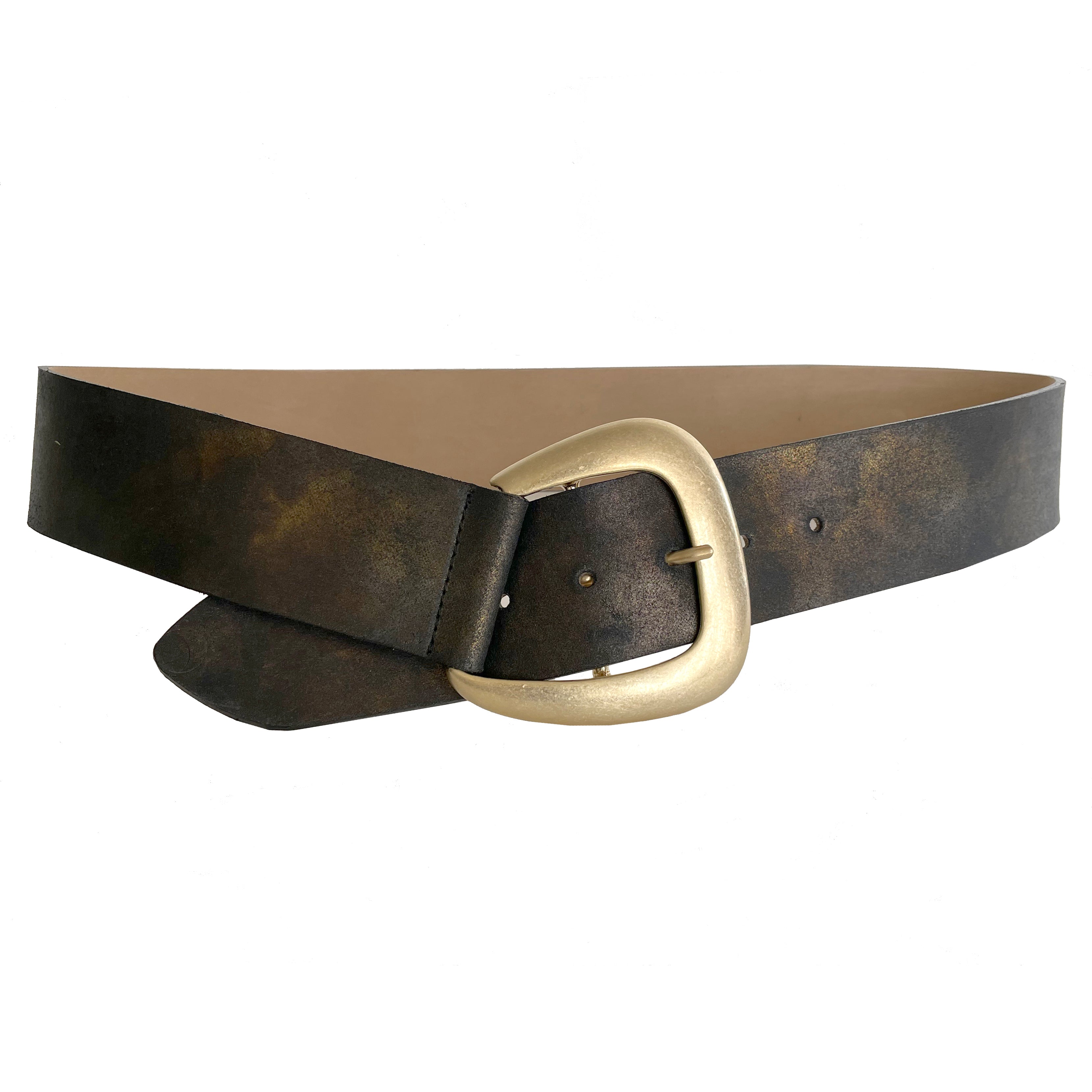 Mya Belt in navy bronze shimmer Italian leather with light gold buckle, Streets Ahead