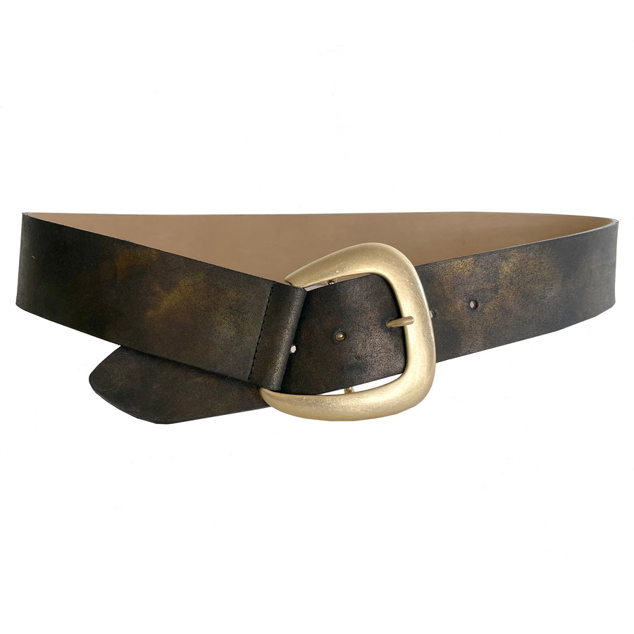 Mya Belt - Navy Bronze Leather Gold Buckle - Streets Ahead