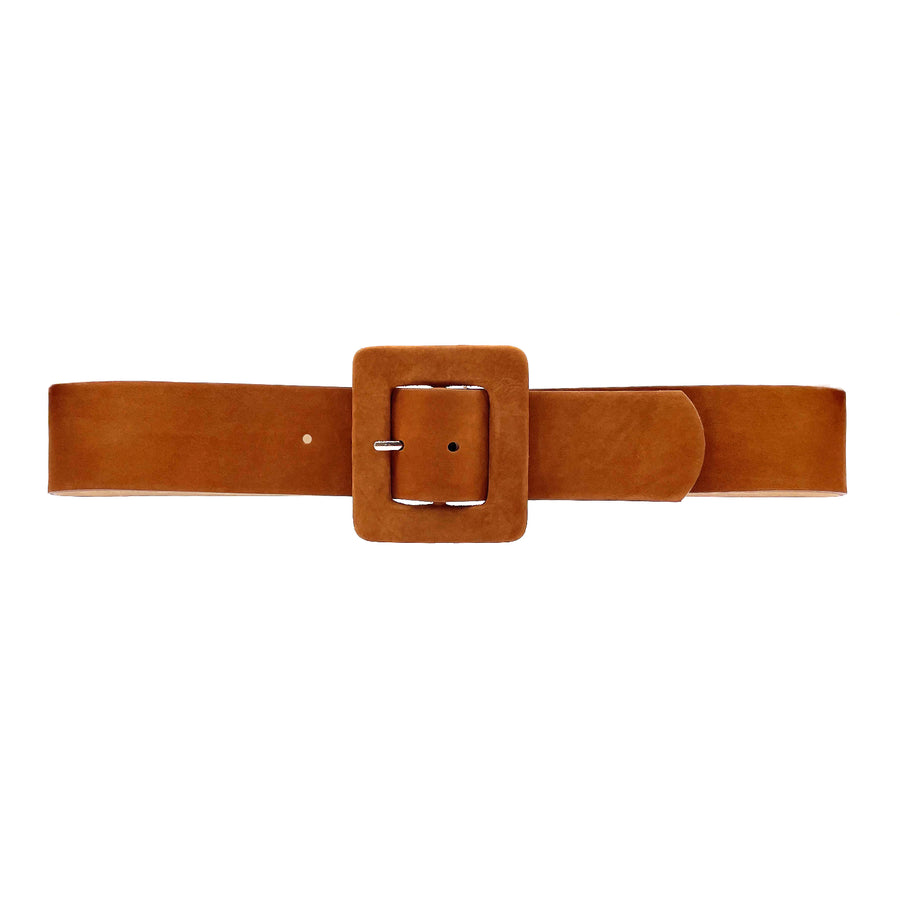 Delilah Belt - Covered Buckle Cognac Nubuck Leather - Streets Ahead