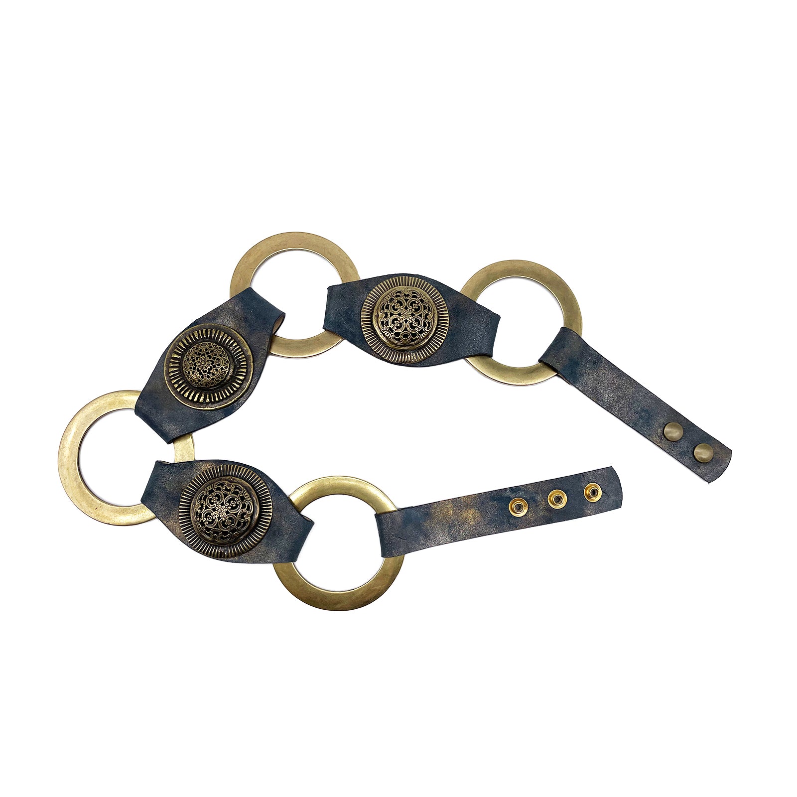Billie Belt in navy shimmer Italian leather with brass rings and vintage hardware, Streets Ahead