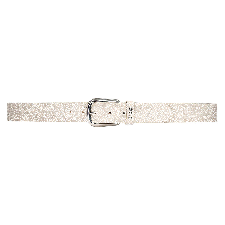 Angie Belt - Ivory Stingray Embossed Leather Silver Buckle - Streets Ahead