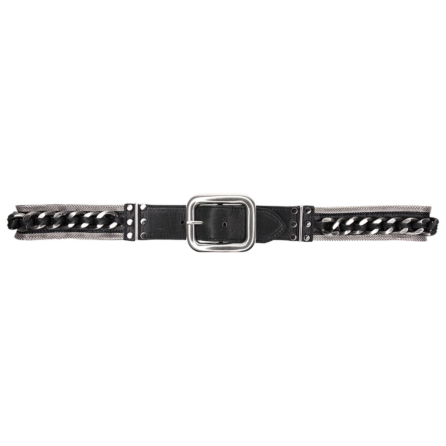 Zade Belt - Black Silver Studded Chain Mesh - Streets Ahead