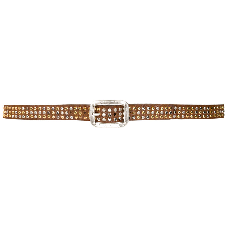 Vivian  Belt - Cognac Suede Silver Studded - Streets Ahead