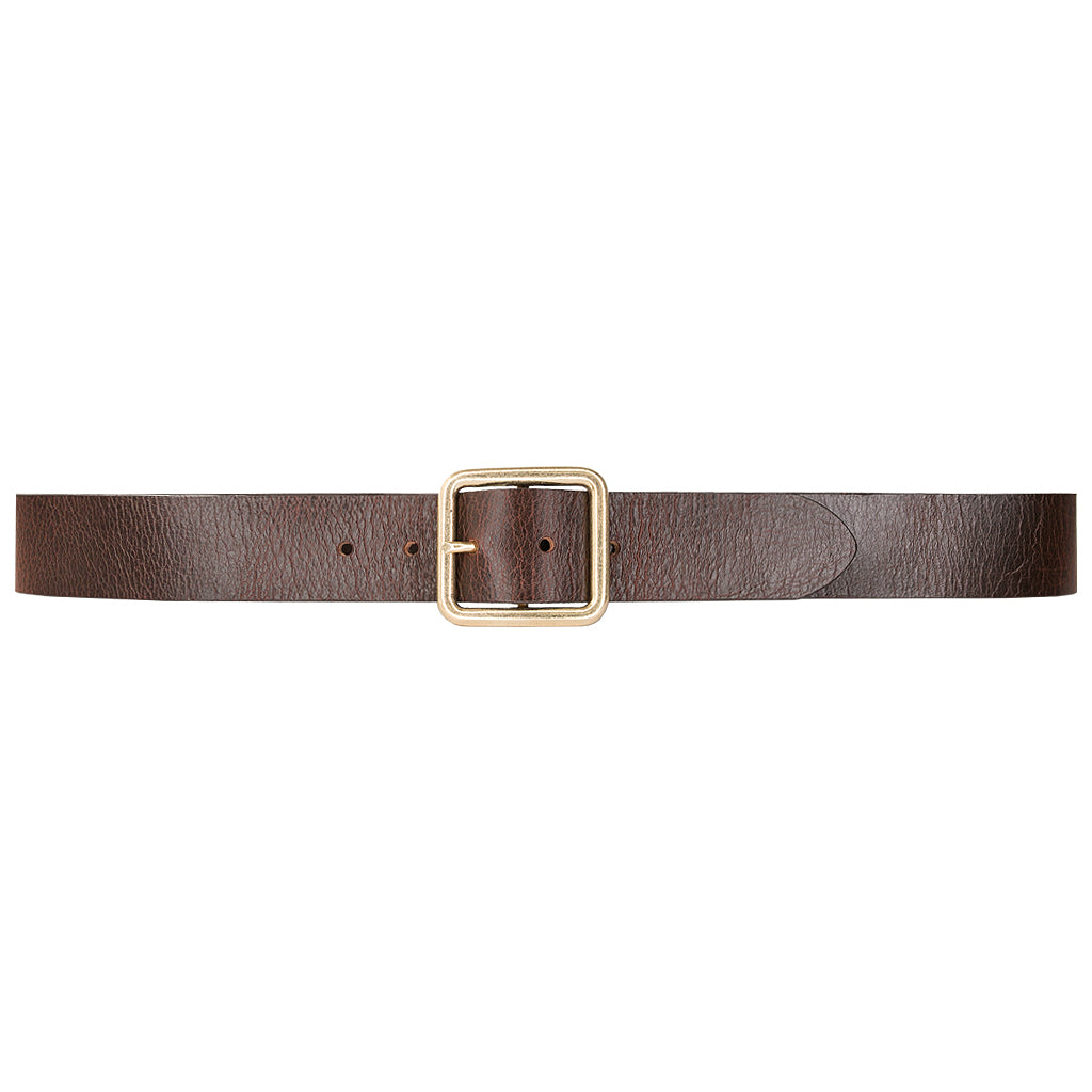 Annie Belt in chocolate Italian leather with antique light gold center bar buckle, Streets Ahead