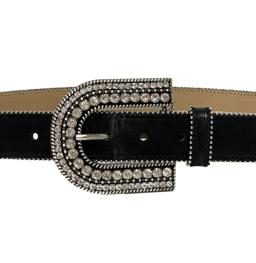 Abigail - Black Belt Crystal Buckle - Streets Ahead