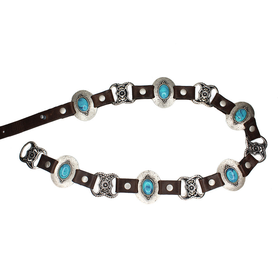 Caroline Belt - Brown Leather Turquoise Concho - Streets Ahead