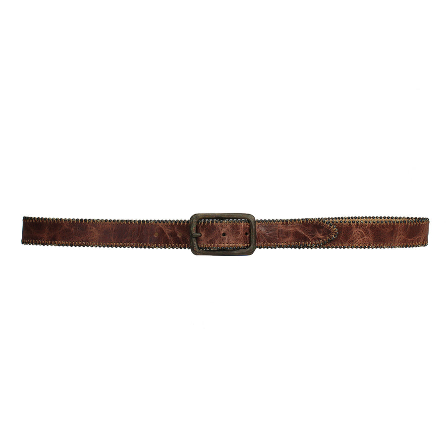Brenna Belt - Distressed Brown Leather Vintage Buckle - Streets Ahead