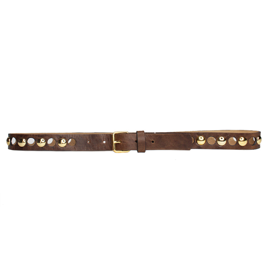 Billi Belt - Brown Leather Gold Studs - Streets Ahead