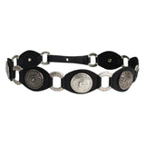 Black Italian leather ring belt with antique silver hardware handmade in Los Angeles