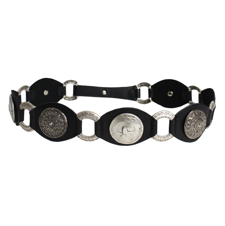 Black Italian leather ring belt with antique silver hardware handmade in Los Angeles