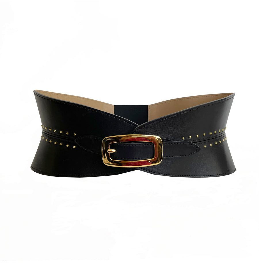 Laila Belt - Black Leather Wide Waist Corset - Streets Ahead