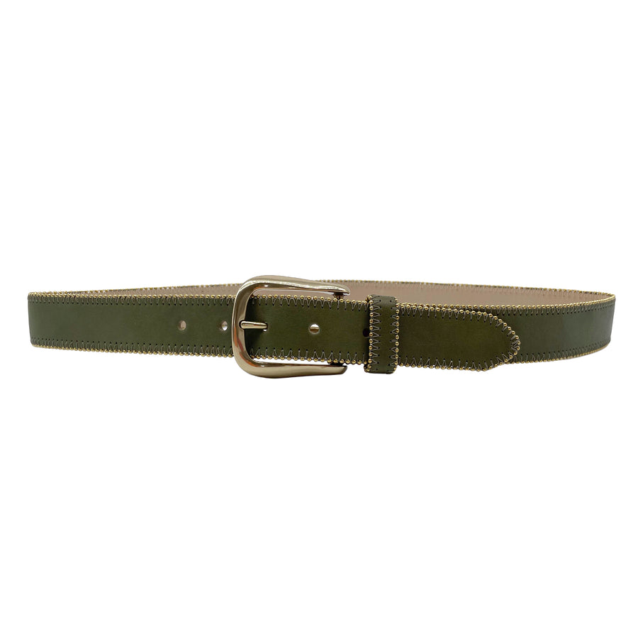 Bailey Belt - Olive Leather Brass Buckle - Streets Ahead