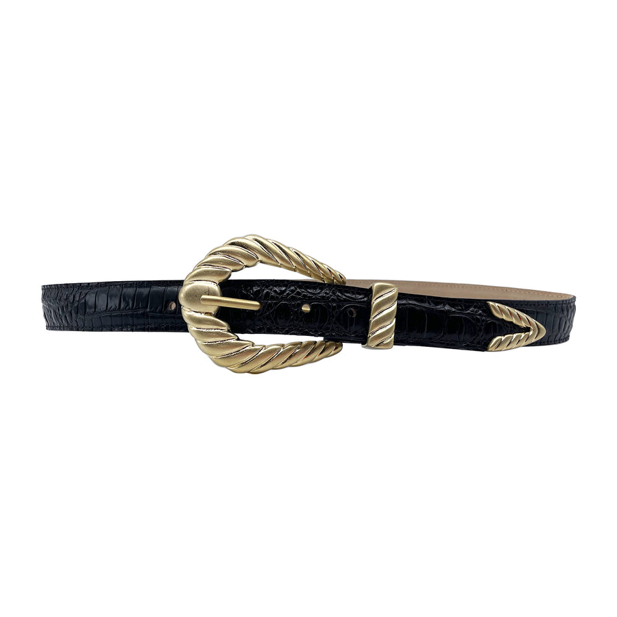 Off To The Races - Black Croc Embossed Leather Belt - Streets Ahead