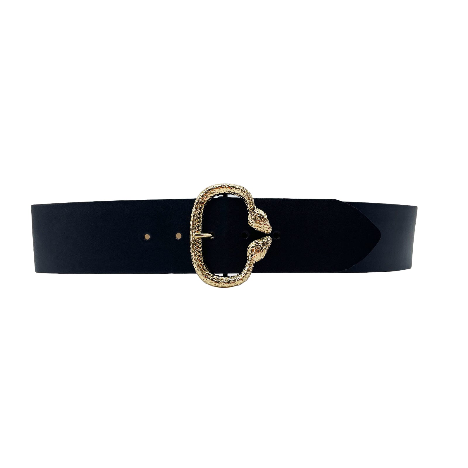 Viper Wide Waist Belt in black Italian leather with detailed snake buckle, Streets Ahead