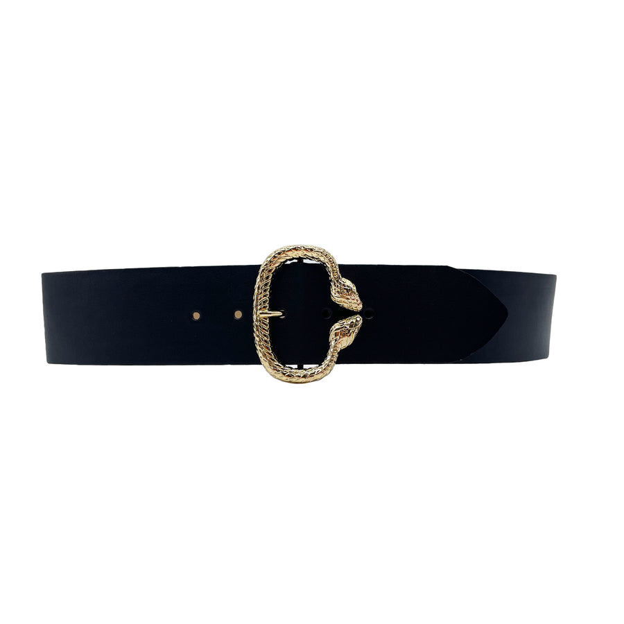 Viper Belt - Snake Buckle Black Italian Leather - Streets Ahead