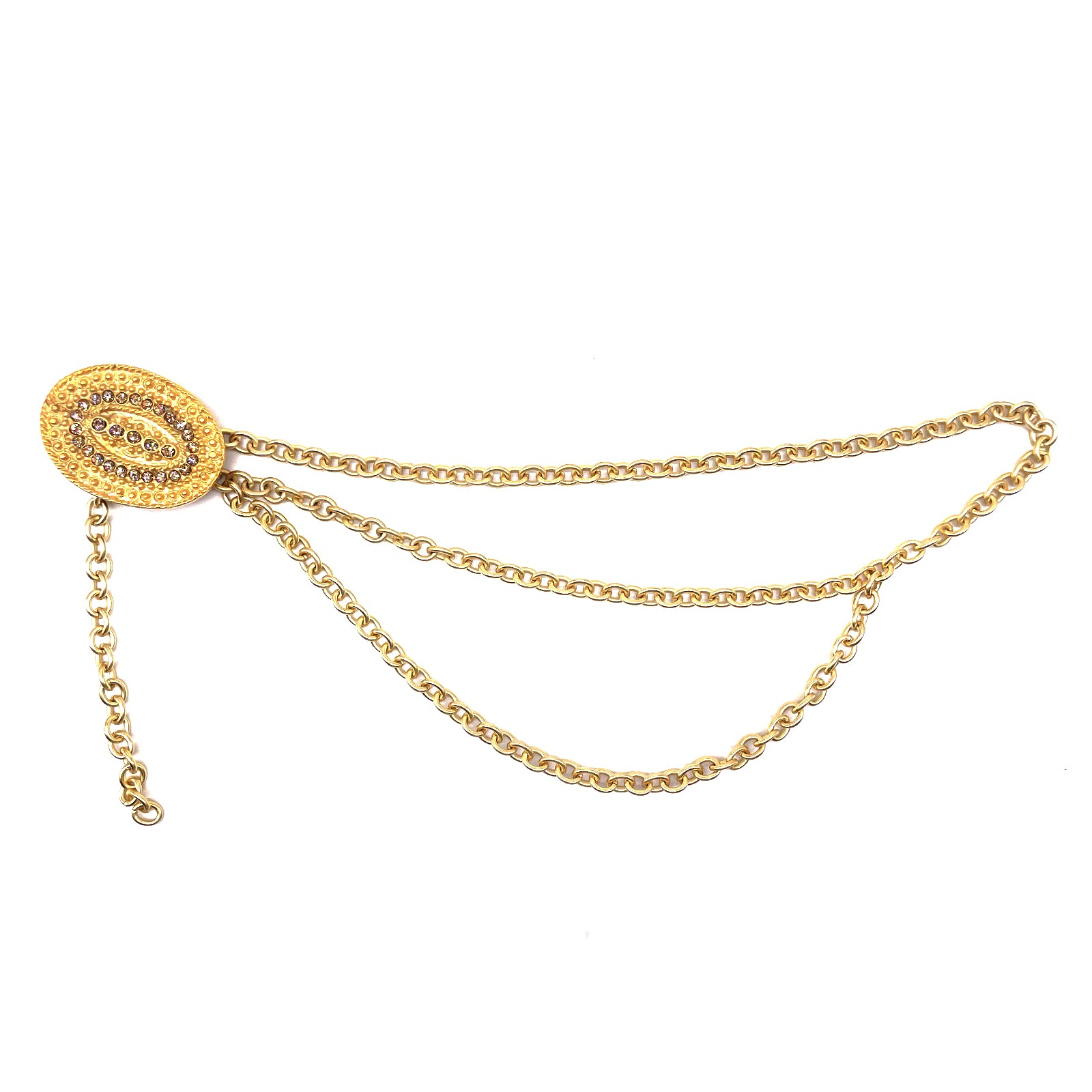 Charlotte Chain Belt in matte gold Italian chain with Swarovski crystal vintage closure, Streets Ahead
