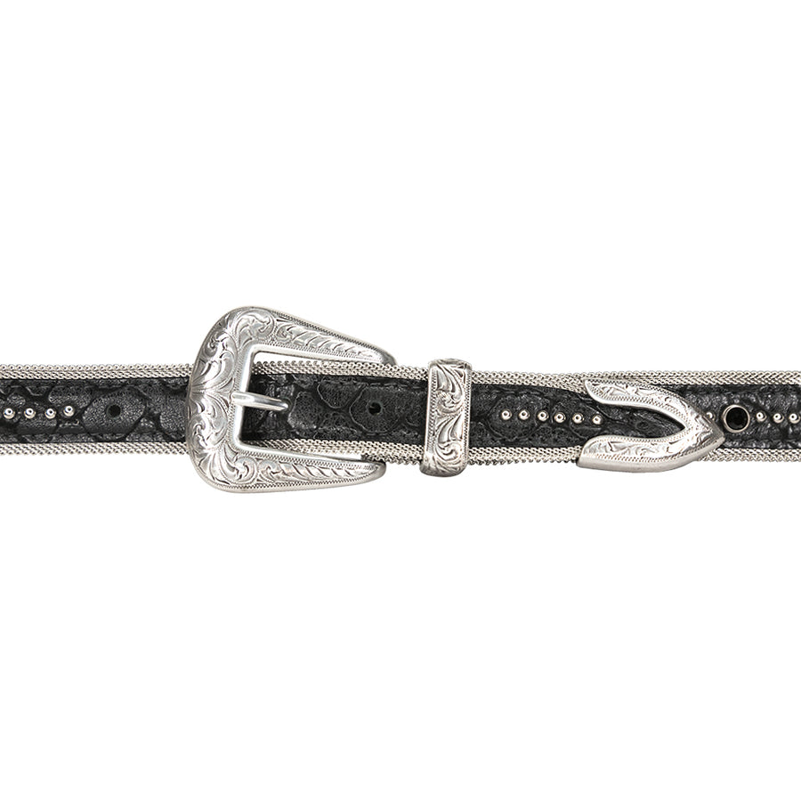 Stella Belt - Black Silver Studded Western - Streets Ahead