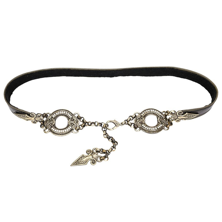 Aphrodite Belt - Vintage Metallic Pewter Leather Crystal Brass Hardware - Streets Ahead