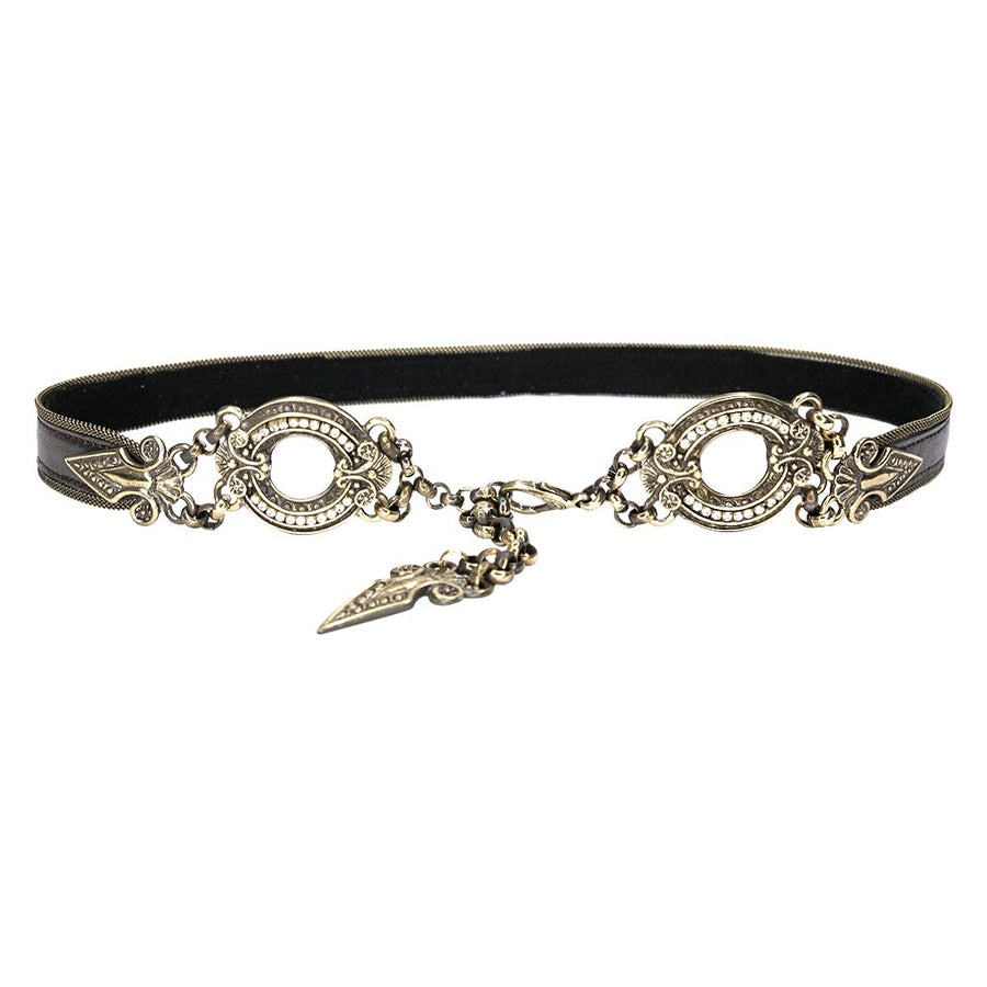 Aphrodite Belt - Vintage Metallic Pewter Leather Crystal Brass Hardware - Streets Ahead