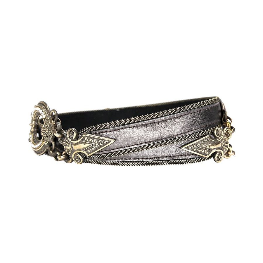 Aphrodite Belt - Vintage Metallic Pewter Leather Crystal Brass Hardware - Streets Ahead