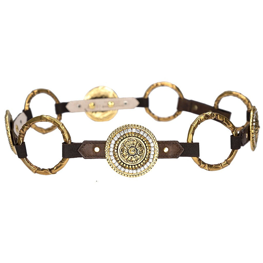 Wendi Belt - Chocolate stretch Gold Rings Crystal - Streets Ahead